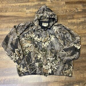 VTG Haas Outdoors Mossy Oak Camo Nylon Jacket Coat w/ Hood Men's 2XL XXL Hunting